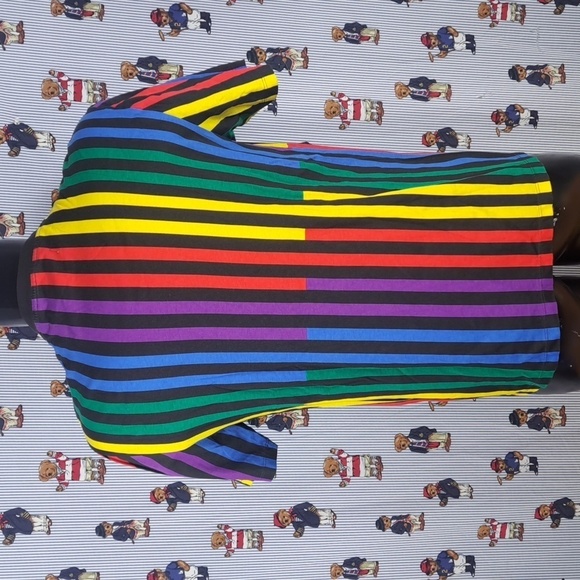 Guess Jeans embroidered spellout multicolor color stripes casual wear SM t-shirt - Picture 3 of 4